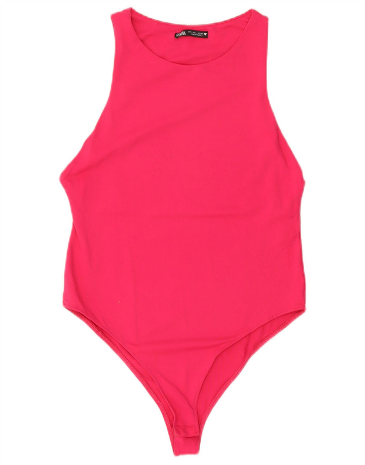 ZARA Womens Sleeveless Bodysuit UK 14 Large Pink Polyamide