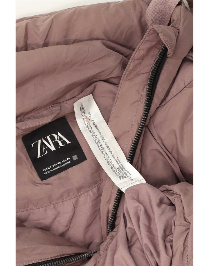 Zara Womens Hooded Oversized Padded Jacket UK 6 XS Purple Polyester