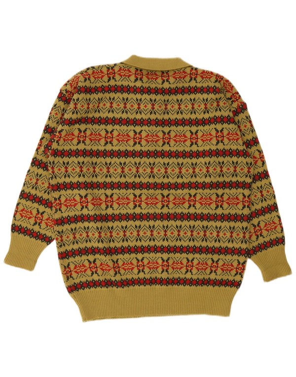 Maglione vintage da donna con collo a polo UK 16 Large Green Fair Isle