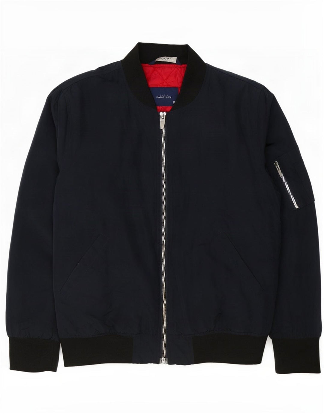 Zara Mens Bomber Jacket UK 40 Grande Poliéster Colourblock Azul Marinho