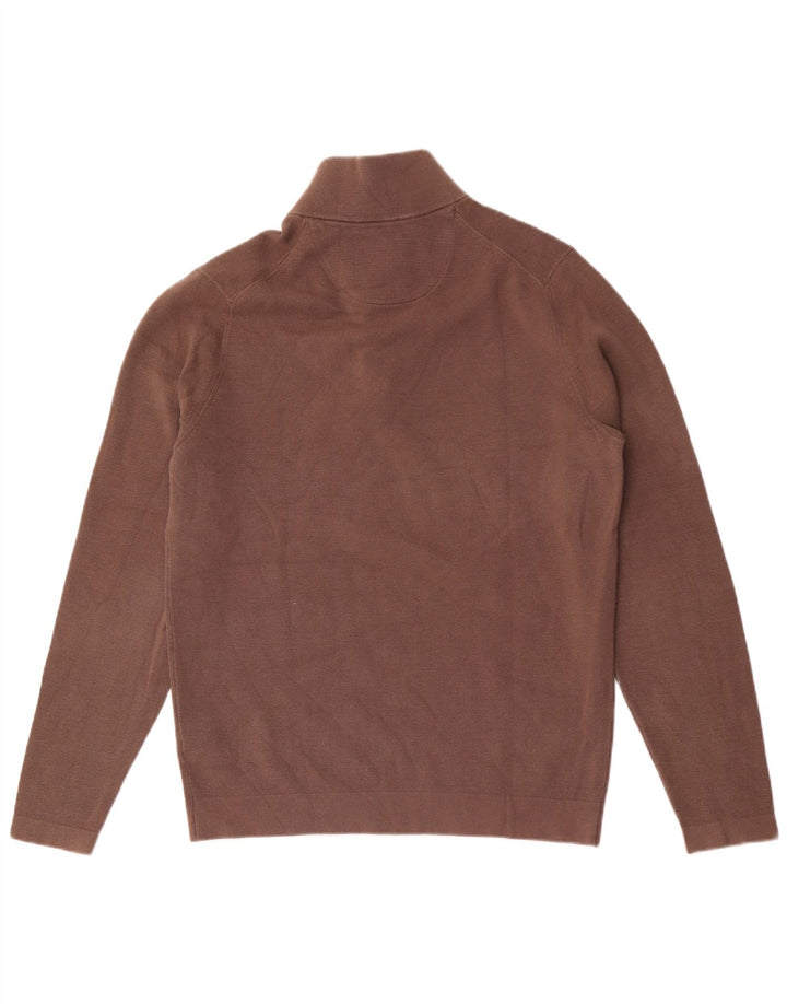 Massimo Dutti Herre Zip Neck Jumper Sweater Stor Brun Bomuld