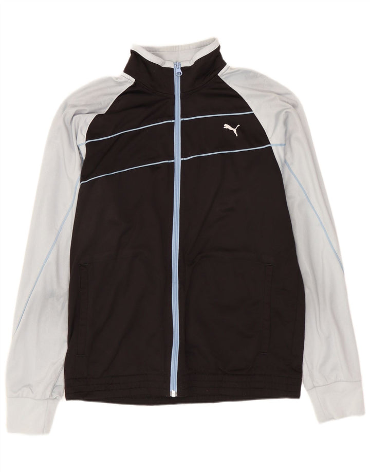 PUMA Boys Graphic Tracksuit Top Jacket 13-14 Years Black Colourblock