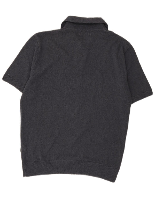 Zara Mens Short Sleeve Polo Neck Jumper Sweater Medium Navy Blue Cotton