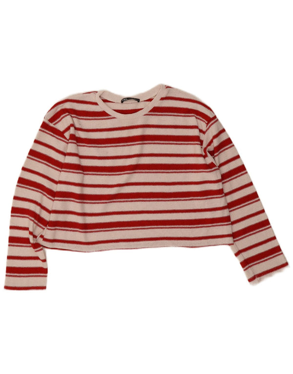 Maglione corto con scollo a barca da donna Zara UK 14 a righe bianche medie
