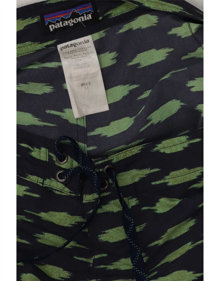Patagonia Mens Abstract Pattern Swimming Shorts Large Navy Blue Polyester