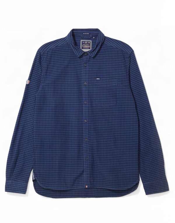 Superdry Herrenhemd 2XL, Marineblau, Gingham-Baumwolle