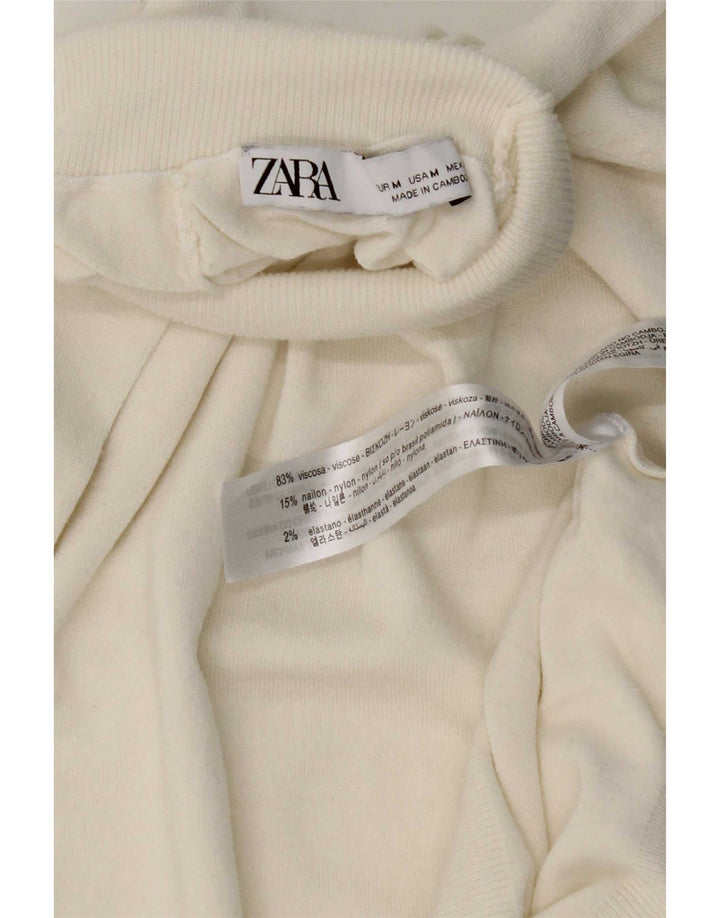 Zara Womens Short Sleeve Roll Neck Jumper Sweater UK 12 Medium White