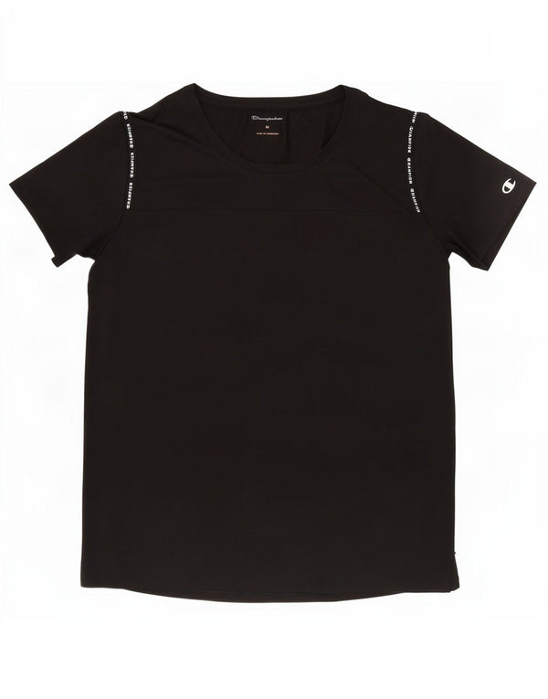 Champion Womens Graphic T-Shirt Top UK 12 Medium Black Polyester
