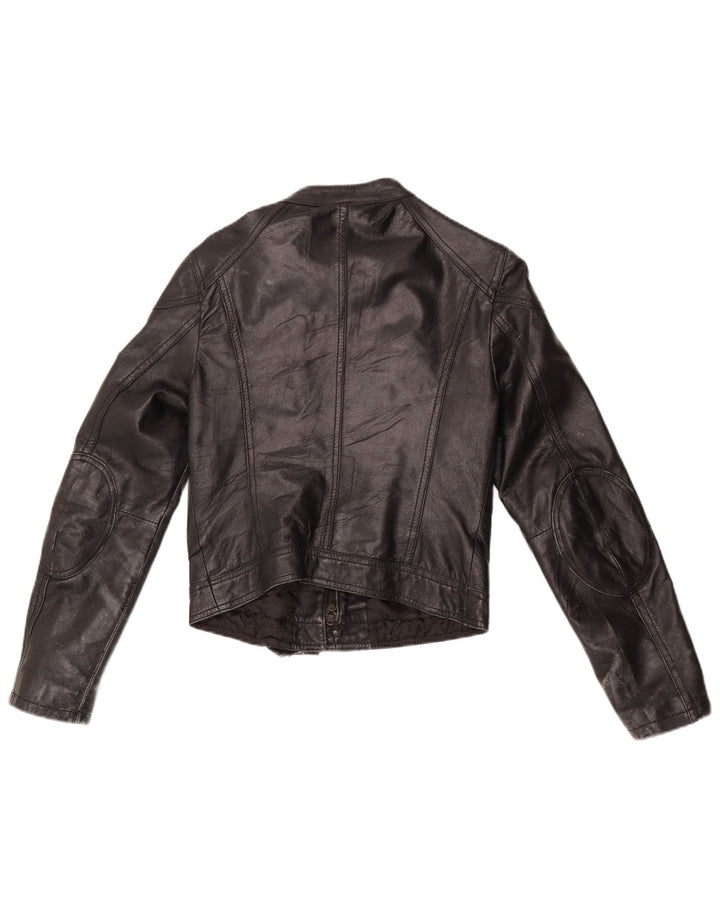 Vintage Womens Crop Leather Biker Jacket UK 10 Small Black Leather
