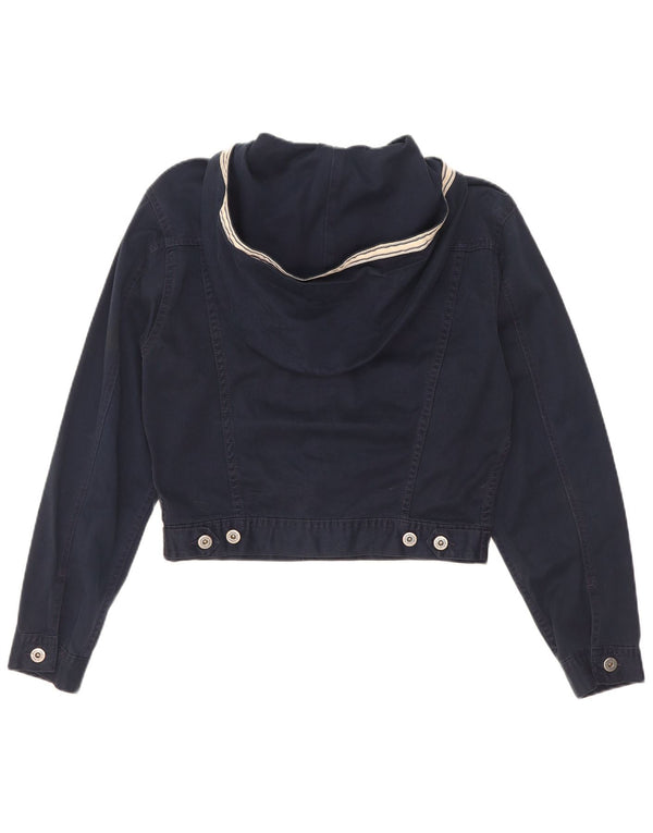 Benetton Womens Oversized Crop Hooded Denim Jacket IT 40 Small Navy Blue