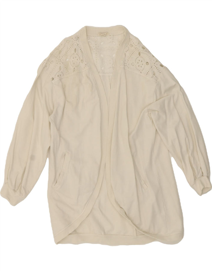 FAT FACE Womens Longline Open Cardigan Sweater UK 14 Medium White Cotton Vintage Fat Face and Second-Hand Fat Face from Messina Hembry 