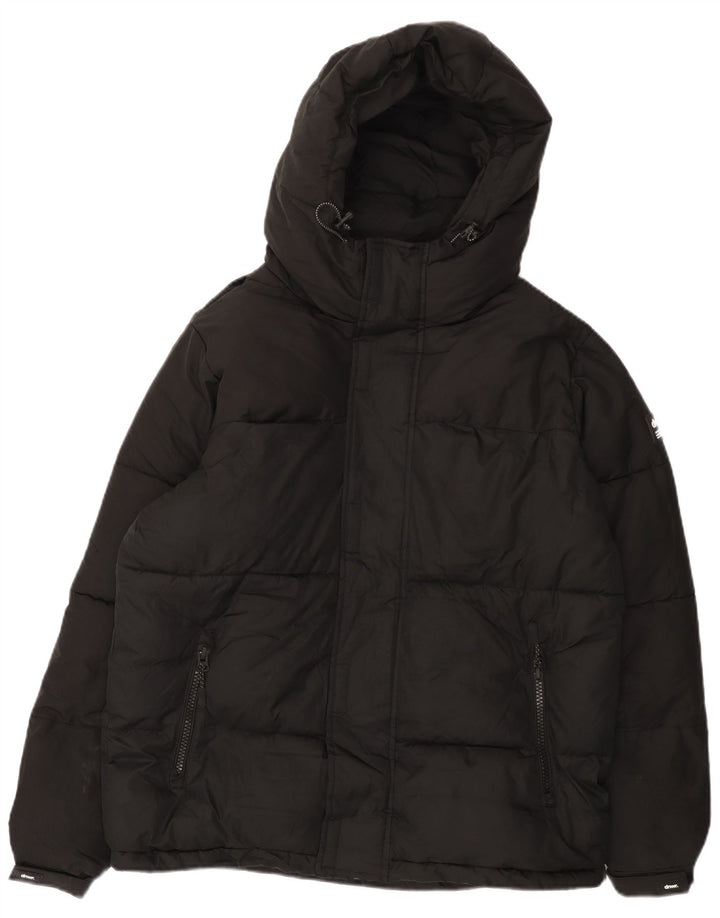 ZARA Mens Hooded Loose Fit Padded Jacket UK 36 Small Black Polyester
