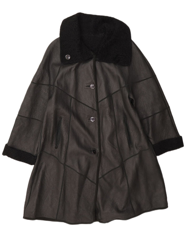 Vintage Dame Oversized Shearling Coat UK 12 Medium Black