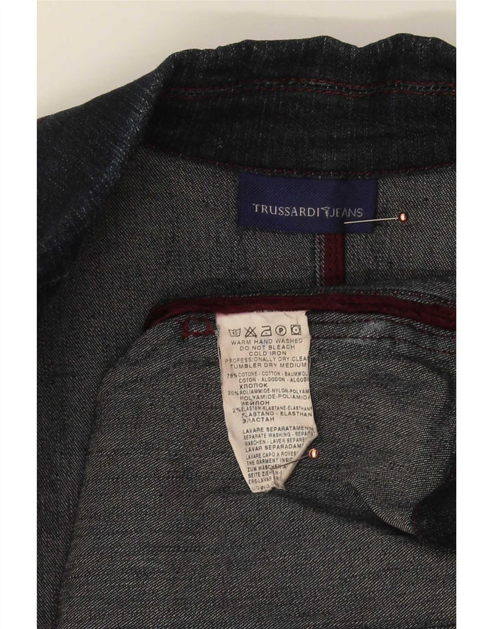 Giacca Blazer in Denim a 3 Bottoni da Donna Trussardi Jeans IT 46 Large Blu Navy