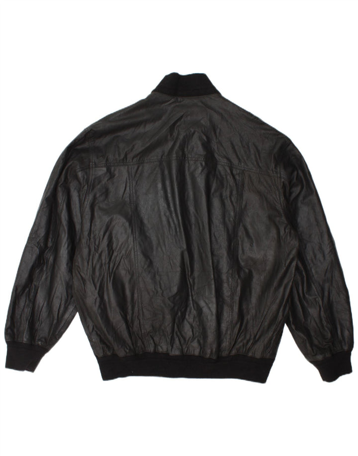 Vintage Mens Bomber Leather Jacket IT 54 2XL Black Leather