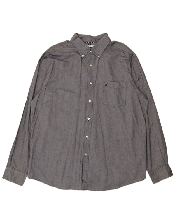 Nautica Mens Shirt XL Grey Cotton