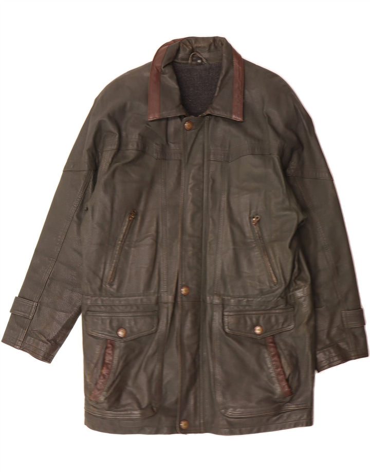 VINTAGE Mens Leather Coat UK 40 Large Green Leather Vintage Vintage and Second-Hand Vintage from Messina Hembry 