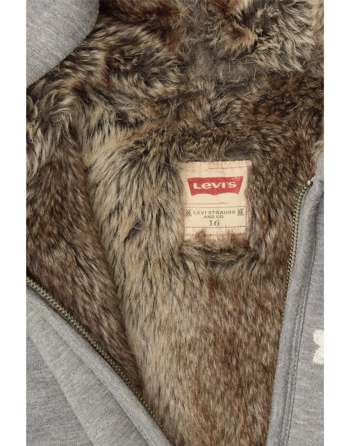 LEVI'S Girls Graphic Zip Hoodie Sweater 15-16 Years Grey Cotton Vintage Levi's and Second-Hand Levi's from Messina Hembry 
