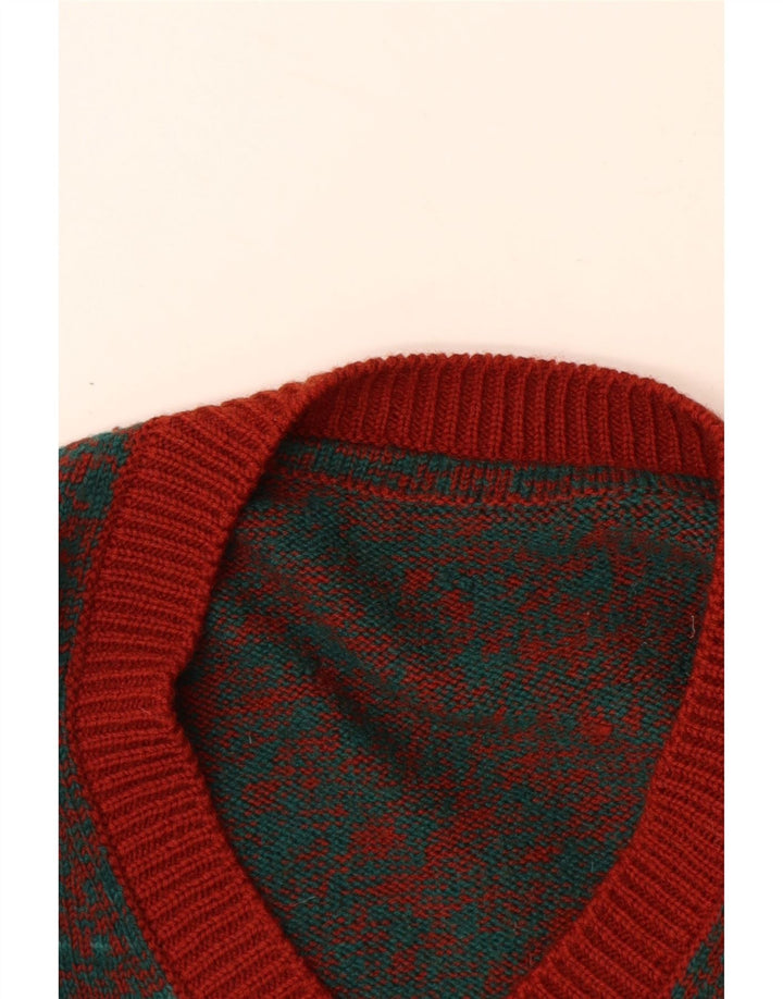VINTAGE Herre V-hals sweater Medium Rød Flecked