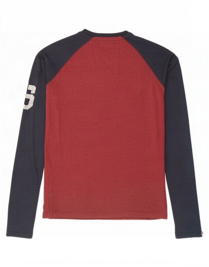 Top grafico da uomo Superdry a maniche lunghe in cotone color block rosso medio