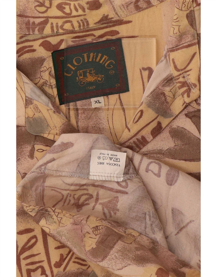 Vintage Mens Graphic Shirt XL Beige Viscose