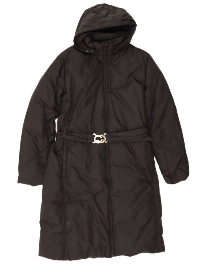 Benetton Womens Hooded Padded Coat UK 16 Large Black Polyamide