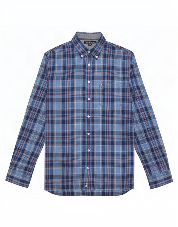 Camicia da uomo Tommy Hilfiger New York Fit grande cotone a quadri blu