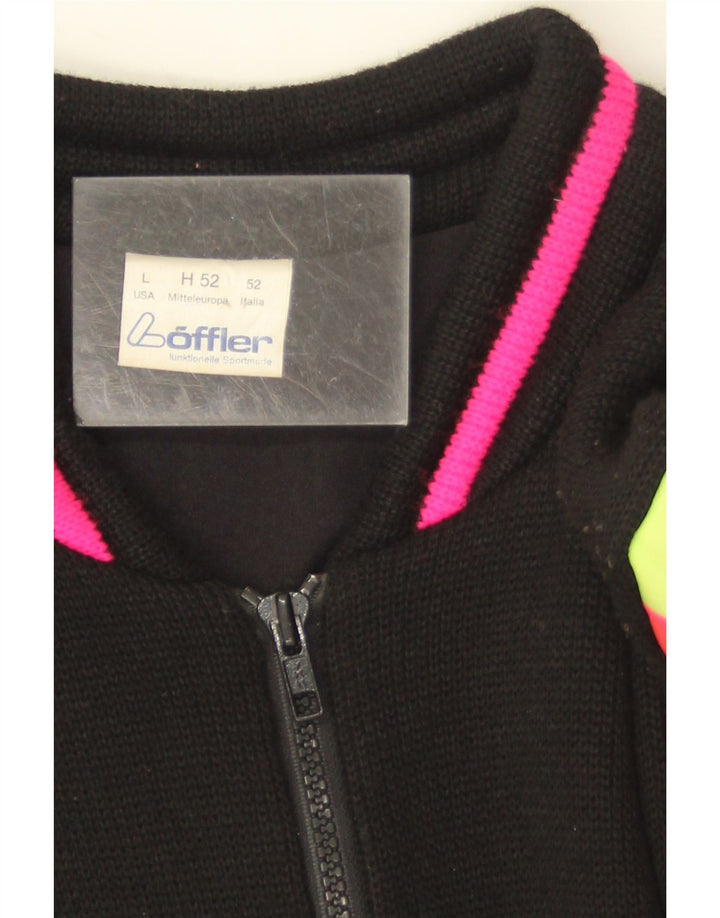 Löffler Herren-Skipullover, groß, schwarze Wolle im Farbblockdesign