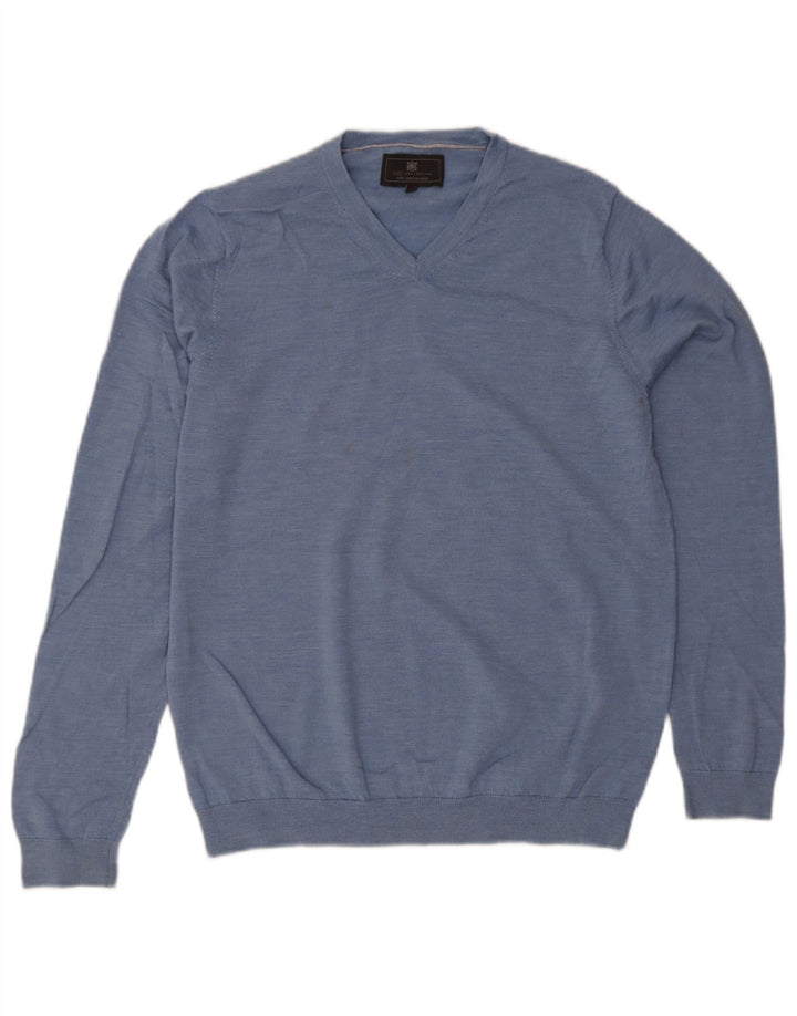 Marks & Spencer Herren-Pullover mit V-Ausschnitt, groß, blau gesprenkelte Wolle