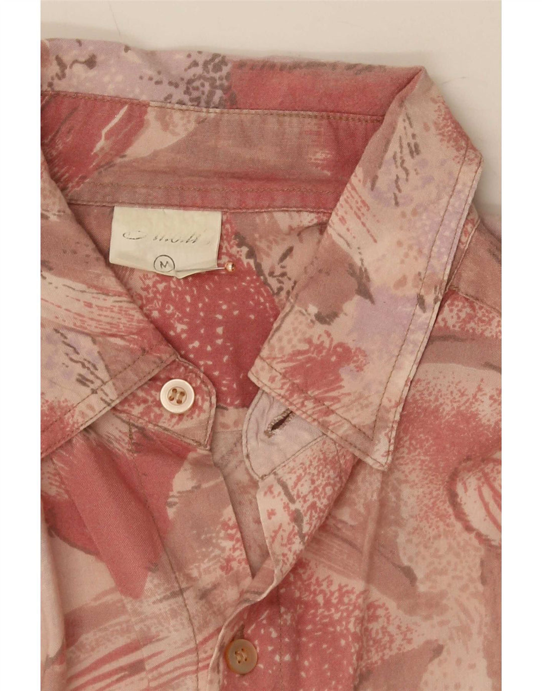 Vintage Herren-Kurzarmhemd mit abstraktem Muster, mittelrosa Viskose