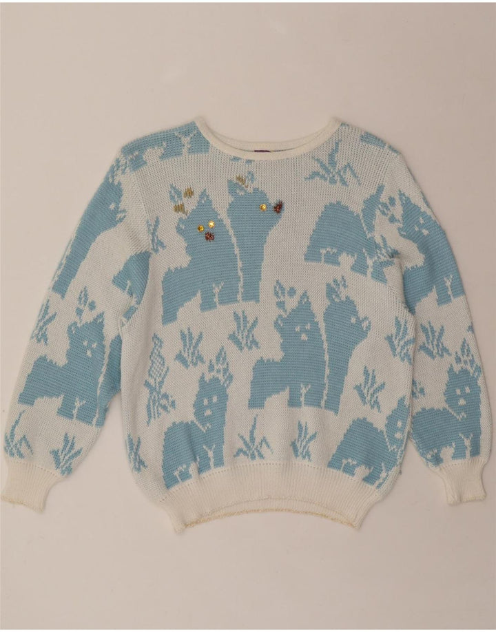 YESSICA Womens Oversized Boat Neck Jumper Sweater EU 36/38 Small Blue Vintage Yessica and Second-Hand Yessica from Messina Hembry 