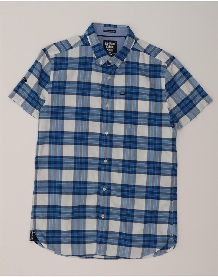 Superdry Kortærmet Herreskjorte Medium Blue Ternet Bomuld