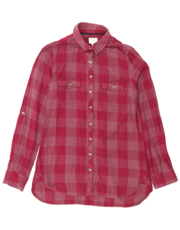 Camisa de franela para mujer Fat Face UK 8 Small Borgoña Algodón a cuadros