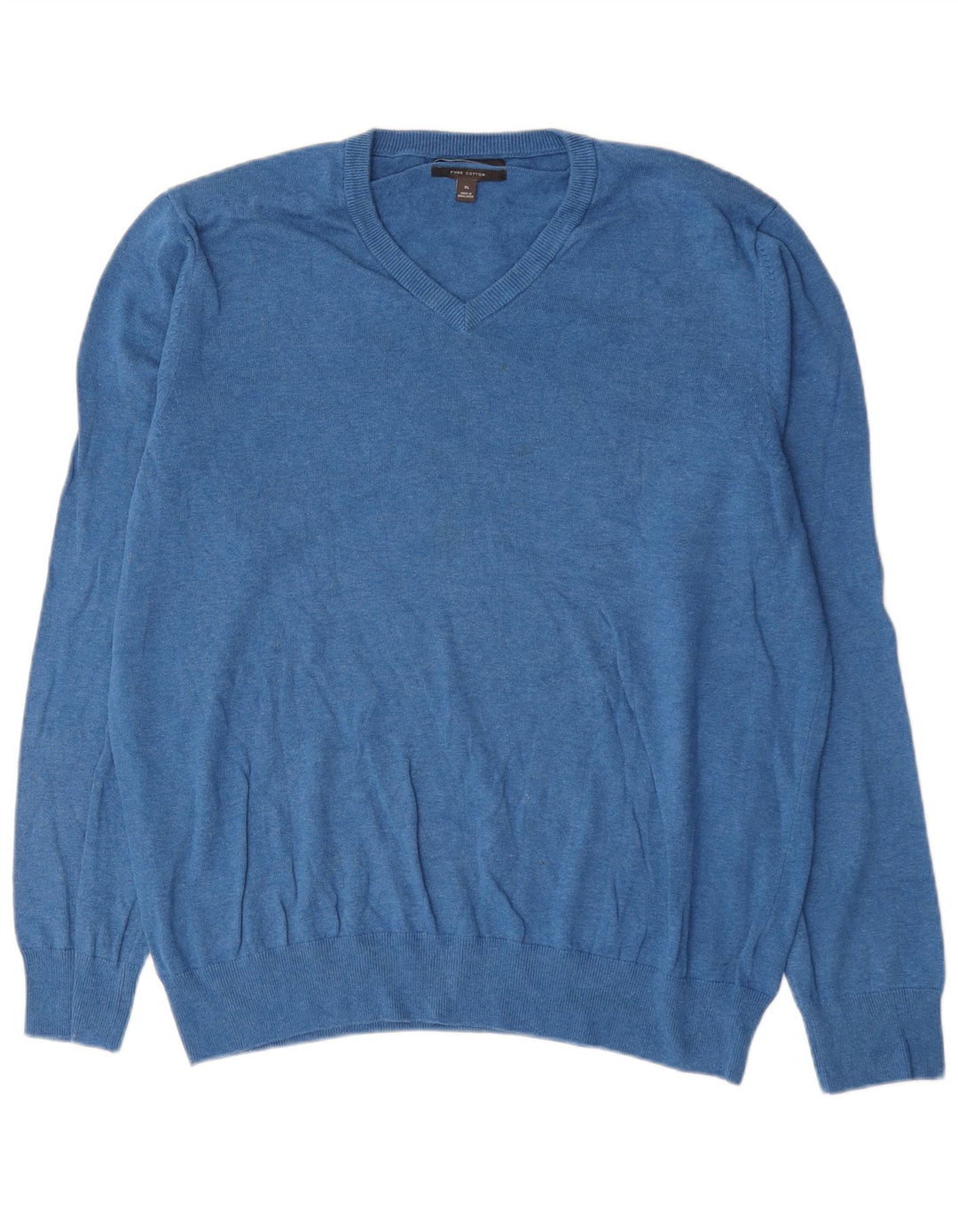 Marks & Spencer Mens V-Neck Jumper Sweater XL Blue Cotton