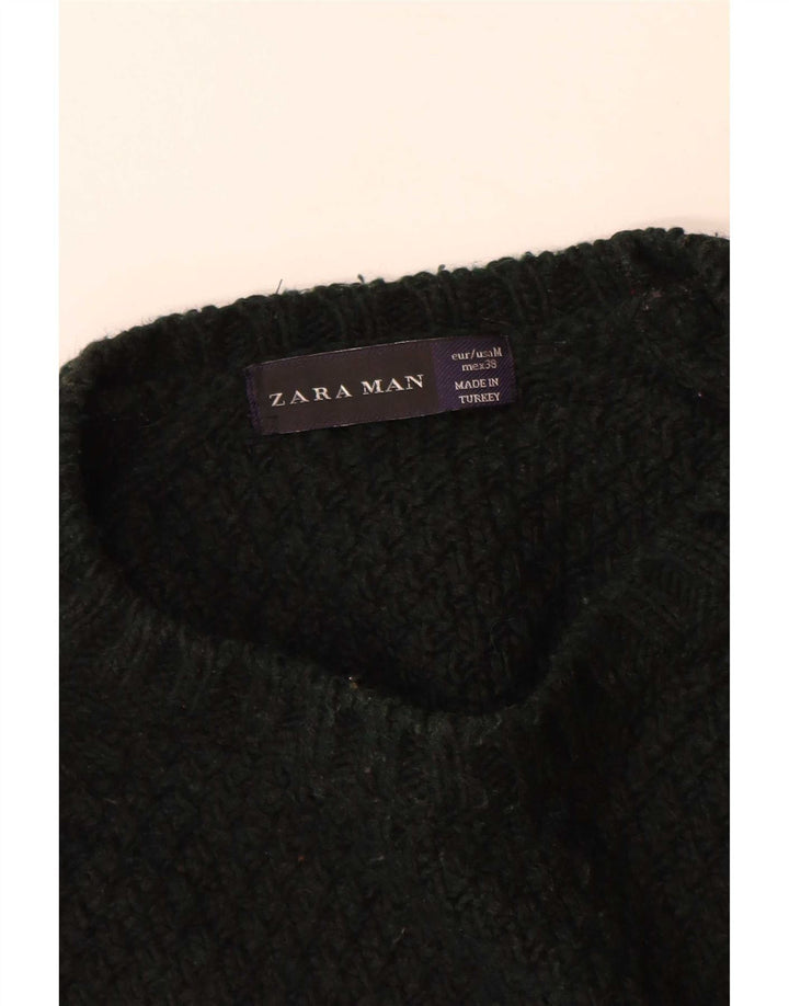 Zara Mens Crew Neck Jumper Sweater Medium Black Acrylic