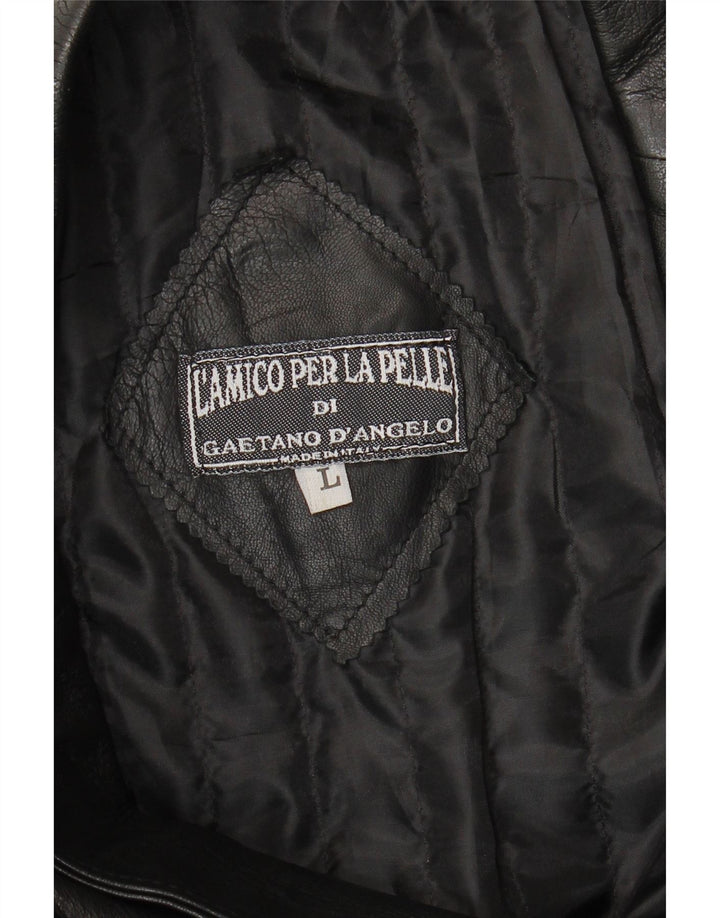 Vintage Womens Leather Coat UK 14 Large Black Leather
