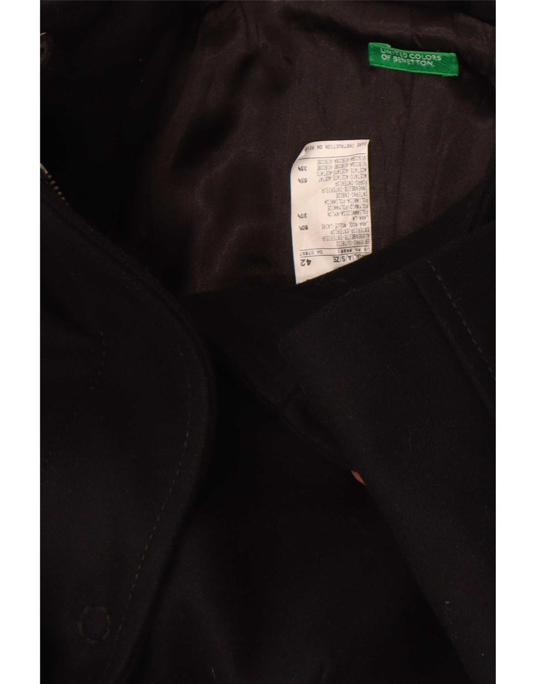 Benetton Womens Overcoat IT 42 Medium Black Wool