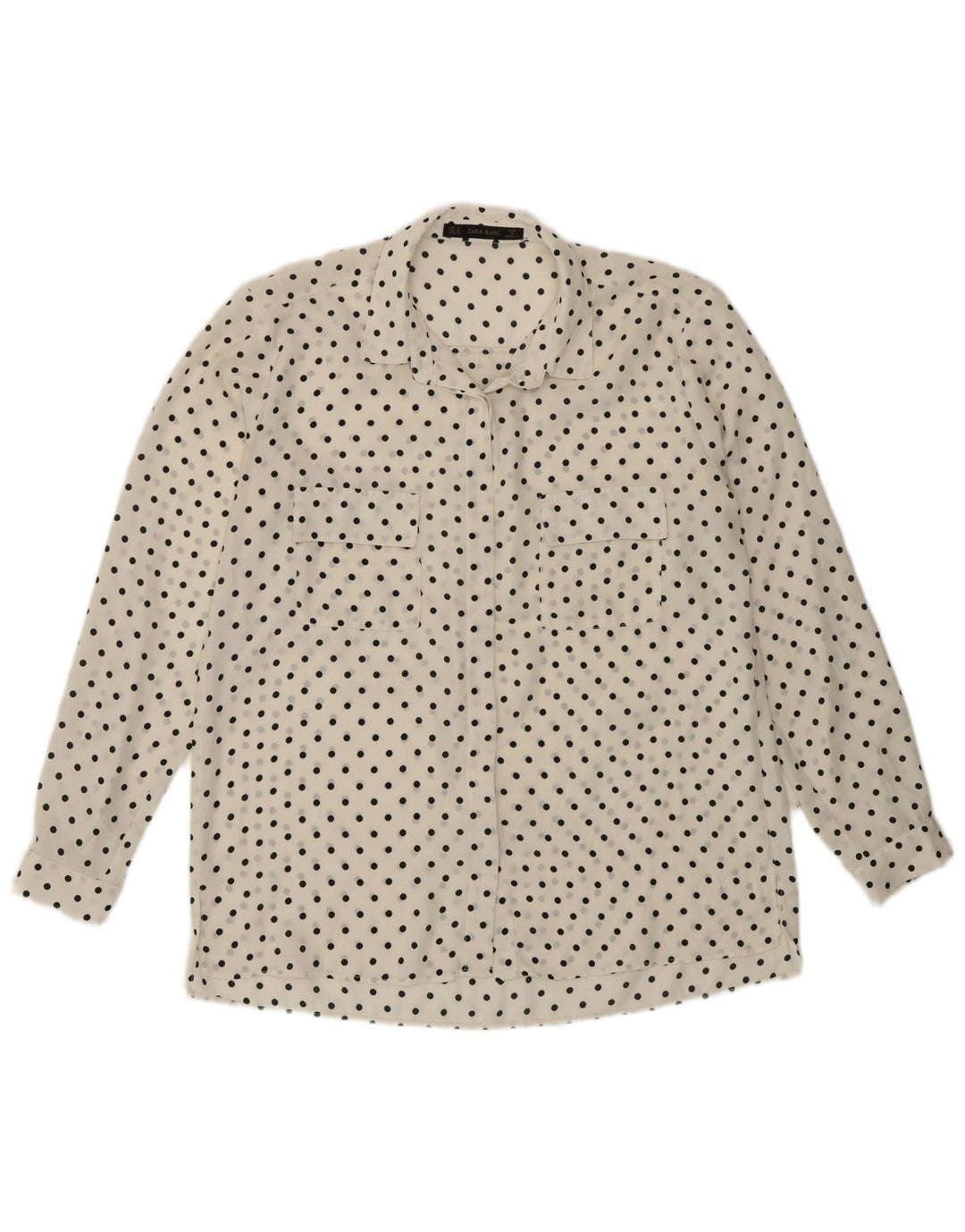 Zara Womens See Through Shirt UK 14 Medium White Polka Dot