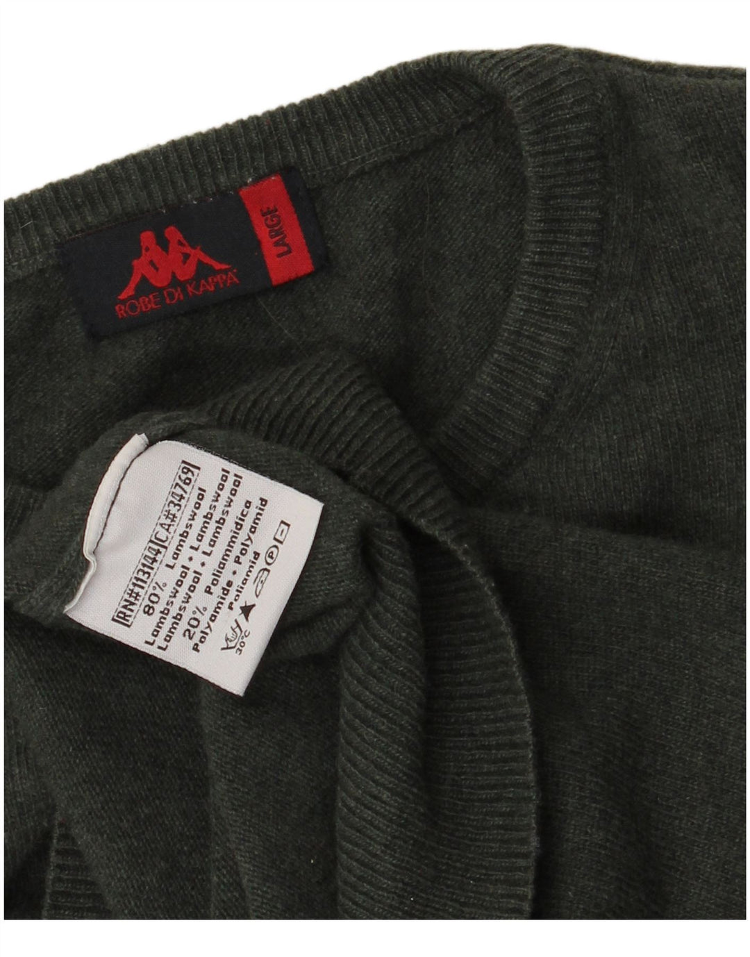 Kappa Mens Crew Neck Jumper Sweater Large Green Lambswool