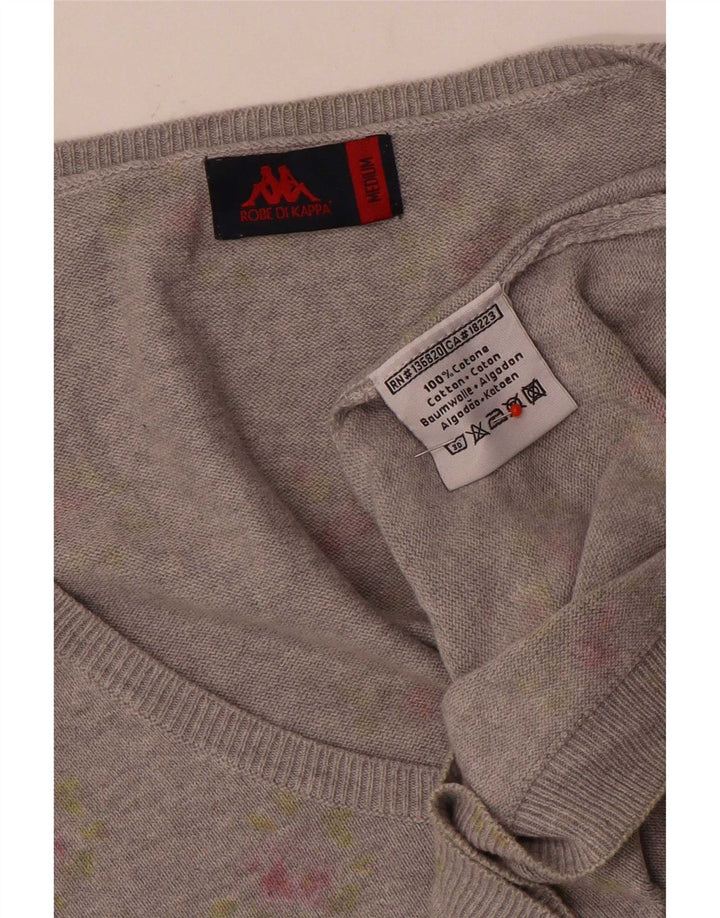 Kappa Womens Abstract Pattern Cardigan Sweater UK 14 Medium Grey Cotton