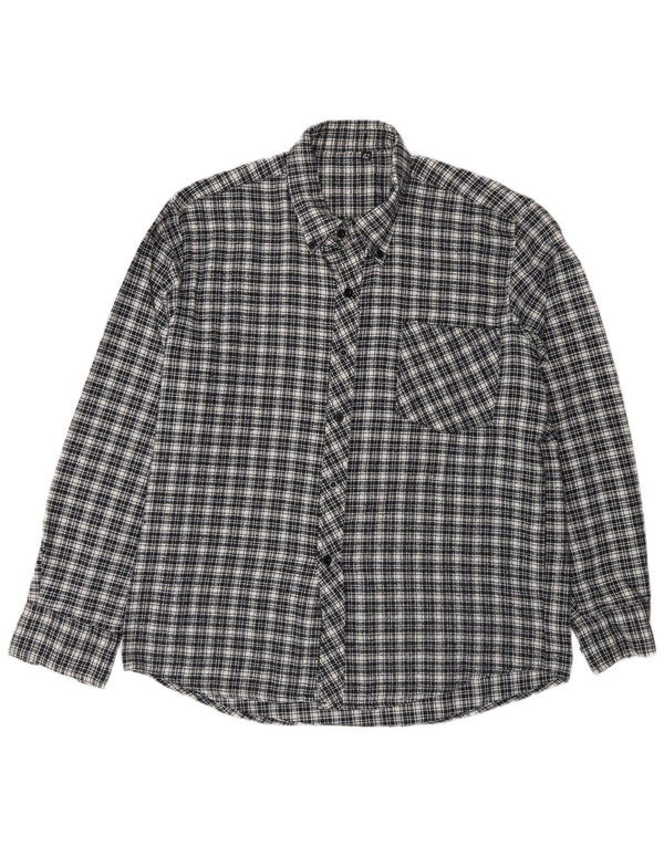 Vintage Mens Flannel Shirt Size 42 Large Navy Blue Check Cotton