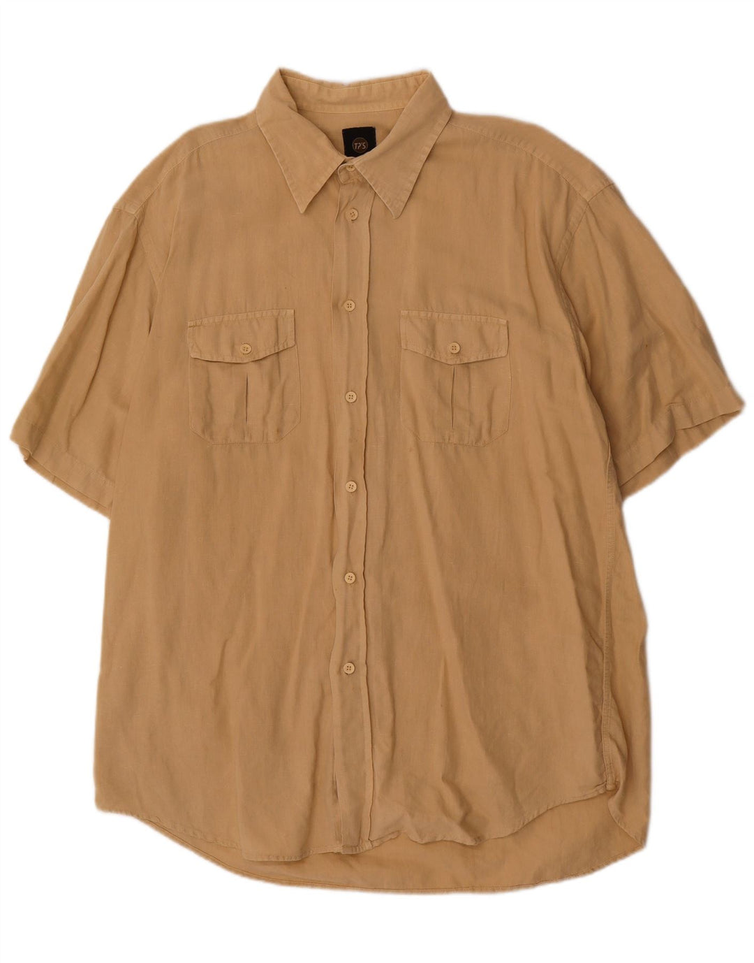 Vintage Mens Short Sleeve Shirt 2XL Beige Linen