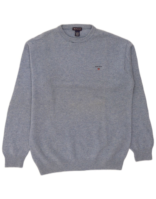 Gant Mens Crew Neck Jumper Sweater Large Blue Lambswool