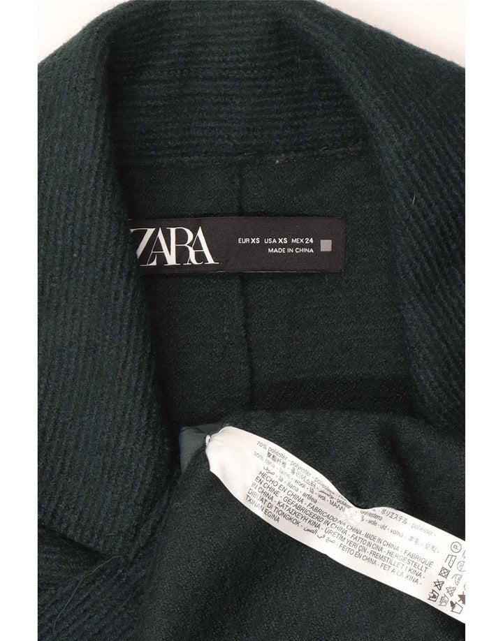 Zara Mujer Abrigo Extragrande De Doble Botonadura UK 4 XS Poliéster Verde