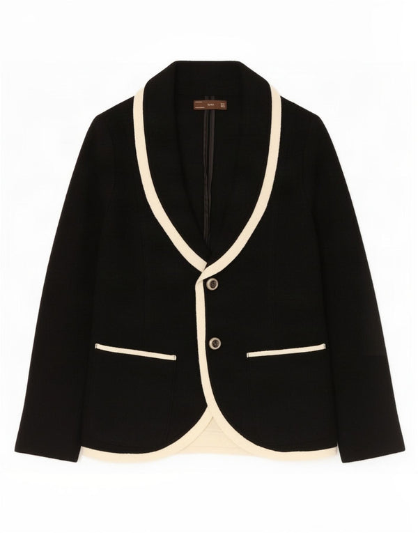 Zara Chaqueta Blazer De Punto De 2 Botones para Mujer UK 44 Grande Lana Negra