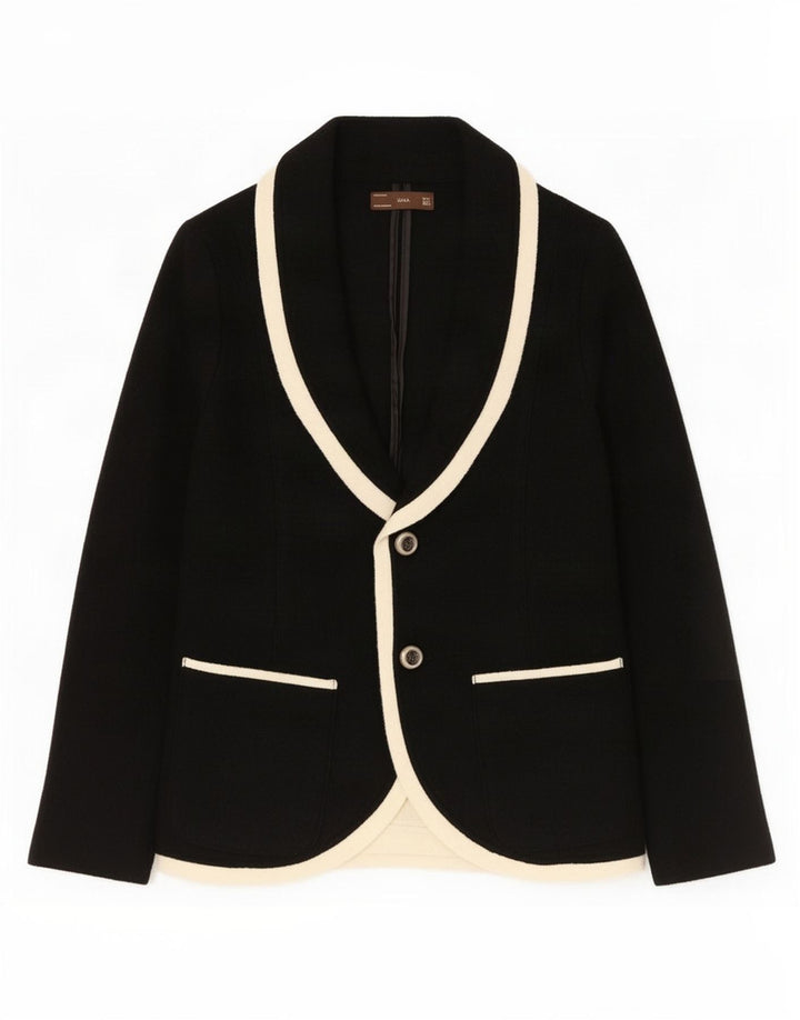 Zara Chaqueta Blazer De Punto De 2 Botones para Mujer UK 44 Grande Lana Negra