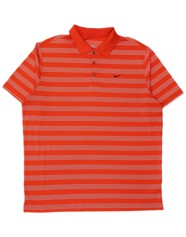 Nike Mens Dri Fit Polo Shirt 2XL Orange Striped Polyester