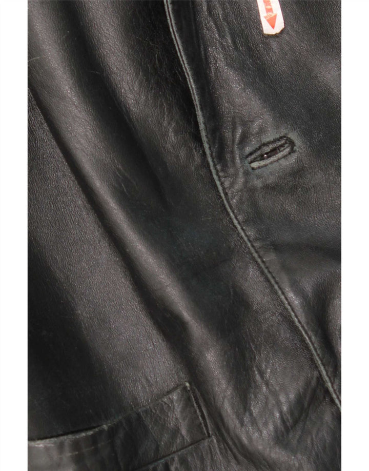 Giacca blazer in pelle vintage da uomo a 3 bottoni UK 40 grande nera
