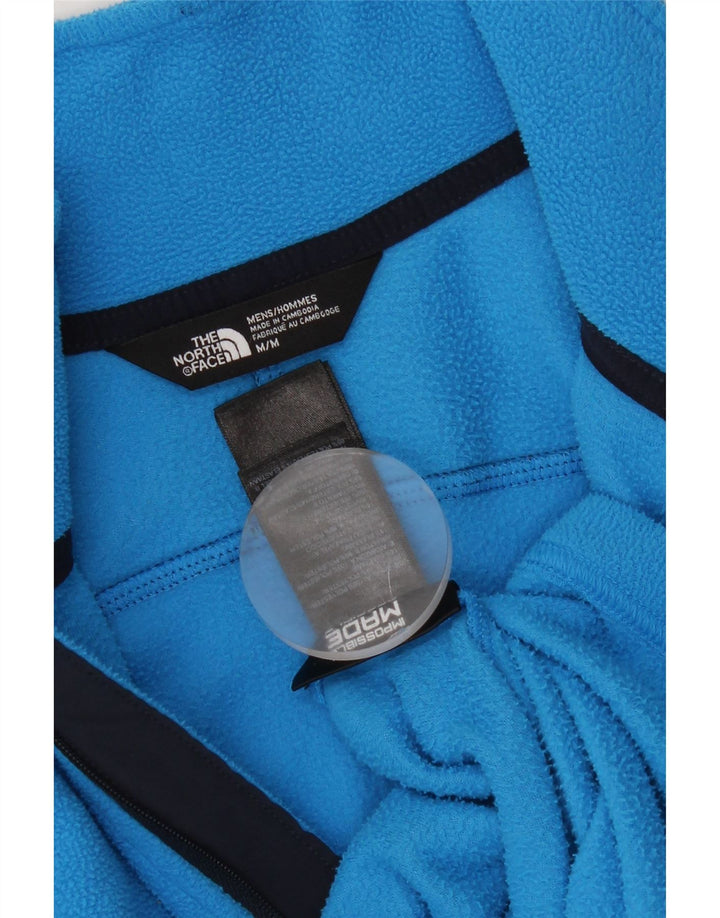 THE NORTH FACE Mens Zip Neck Fleece Jumper Medium Blue Colourblock