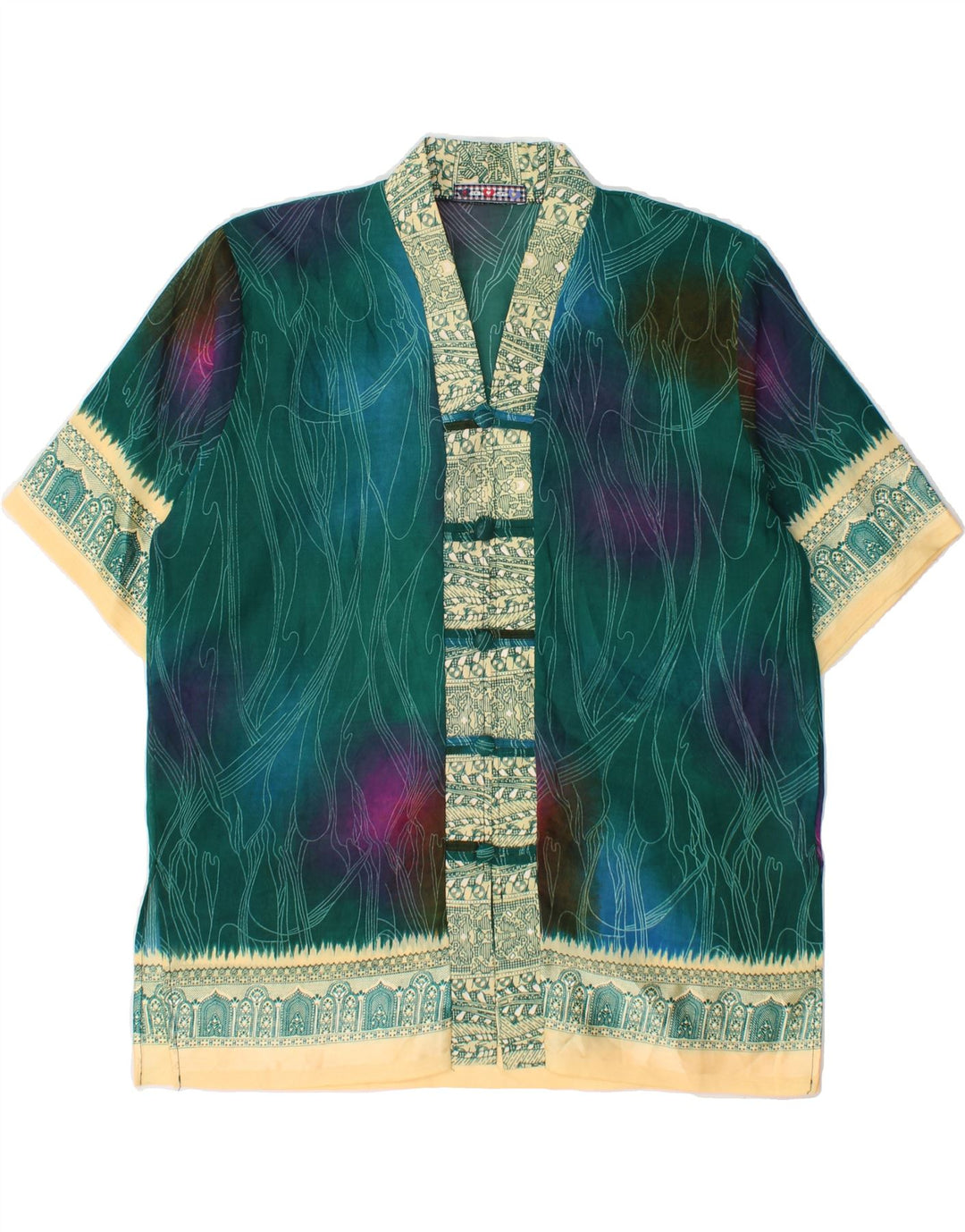 VINTAGE Womens Abstract Pattern Shirt Blouse UK 16 Large Green Vintage Vintage and Second-Hand Vintage from Messina Hembry 